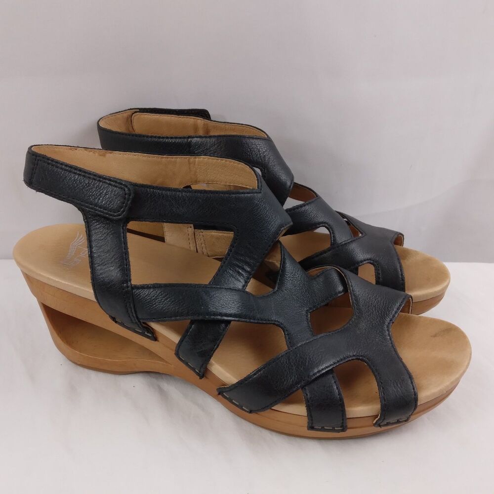 Dansko Tempest Black Leather Wedge Sandals Women's Size 42 US 12